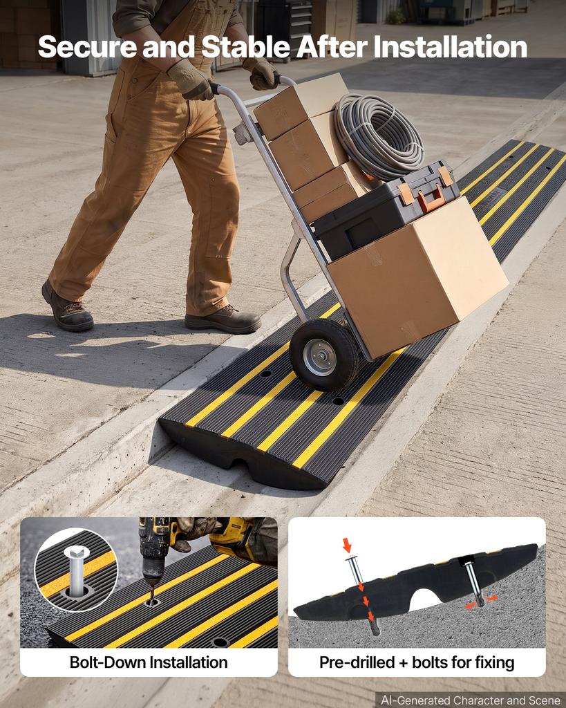 VEVOR Curb Ramp, 2 Pack, 2.6" Rise, Rubber Driveway Ramps, Heavy Duty 33069 lbs Weight Capacity Threshold Ramp