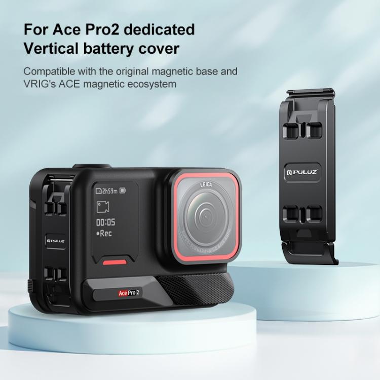 PULUZ ACE / AC Aluminiumlegierung Vertikale Aufnahme Magnetische Schnellverschluss Akku-Seitenabdeckung für Insta360 Ace Pro 2 (Schwarz)