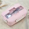 Square Lunch Box with Compartment, Wheat Straw Material, Leak - Proof, Japanese Style for Kids Student Food Container