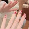 10 Pezzi Unghie Finte Nude Occhio di Gatto Fatte a Mano Corte Quadrate Rotonde Con Strass Ciliegia Rossa 3D Dolci Unghie Finte Per Donne e Ragazze