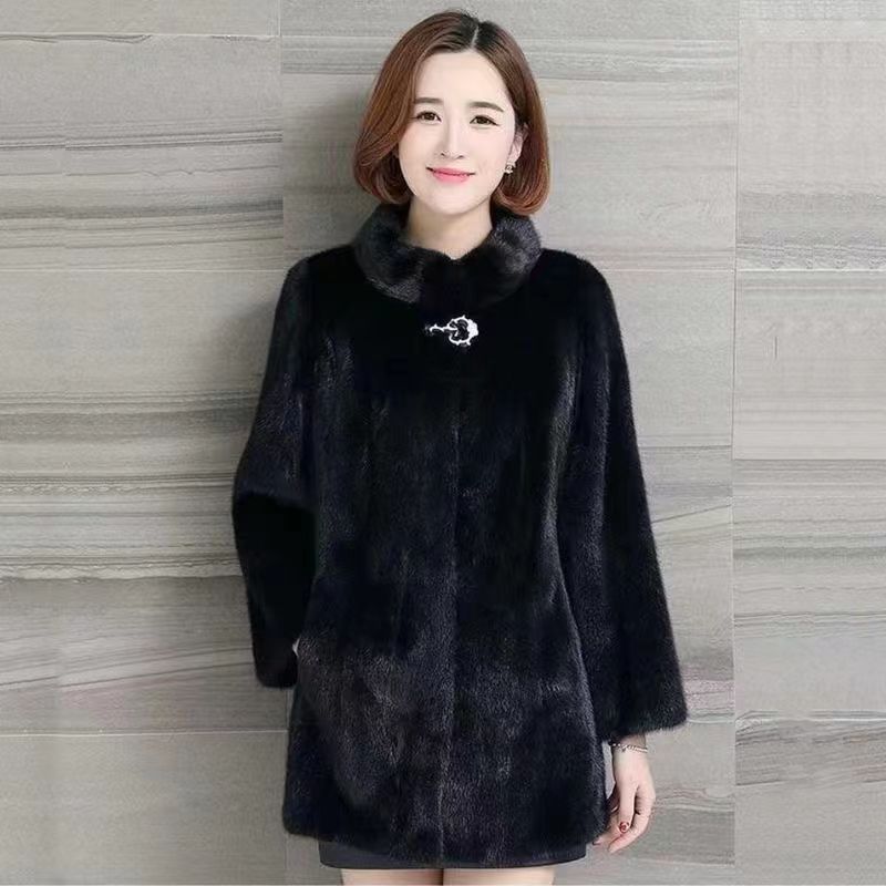 

Cotton thickened imitation mink coat women s medium and long winter large size mother s imitation mink velvet imitation fur coat 3XL 140-77.5kg