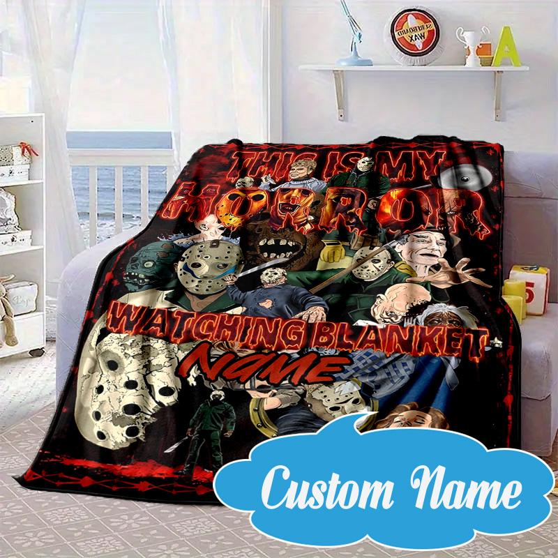 Custom Name Horror Movie Characters  Blanket bed sofa Blanket Flannel Blanket for Camping, Hiking, Picnic Essentials,gift for Fan family