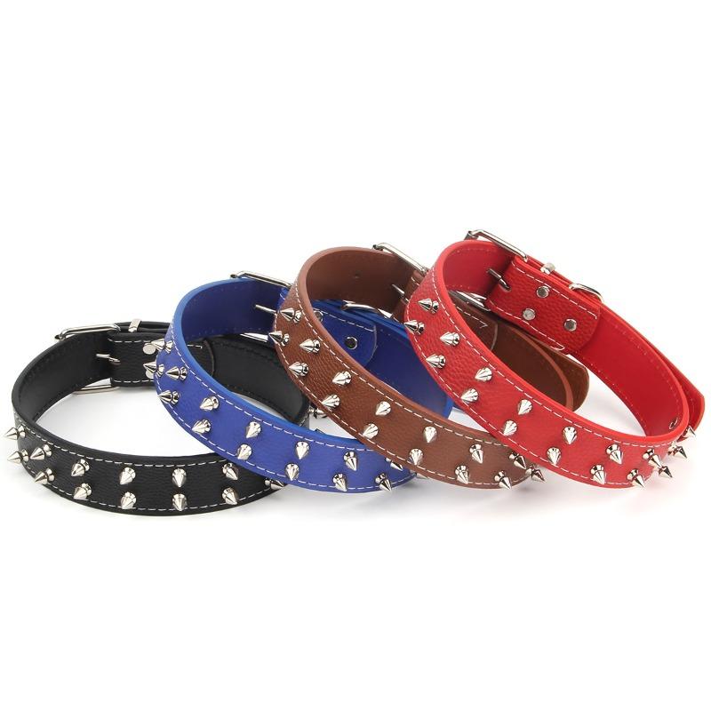 Cool Punk Studded Spiked Dog Collar Adjustable Faux Leather Collar With Metal D‑Ring For Medium Large Dogs Walking Party