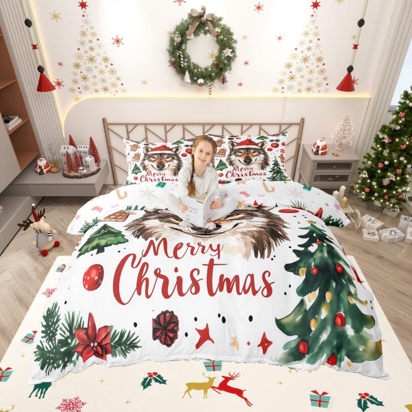 Homewish Kawaii Xmas Bear Duvet Cover SetCute Gingerbread Man Comforter Cover SetHappy New Year Bed Set For Kids Girl