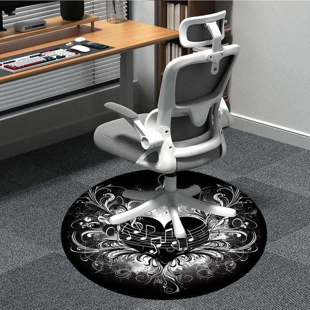 1pc Heart Music Notes Chair Carpet for Office, Round Polyester Mat, Indoor Decor for Office, Easycare Fabric, Washable Non-slip Area Carpet