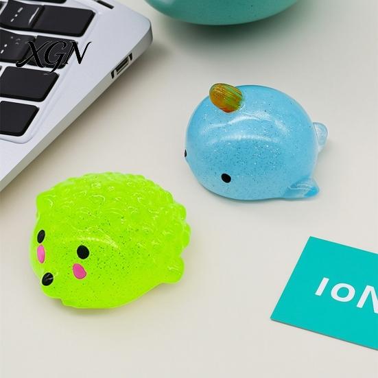 Decompression Toy Mini Glitter Animal Squeeze Toy, Whale Hedgehog Dolphin Crab Rabbit Pinch Anxiety Relief Stretchy Stress Ball, Party
