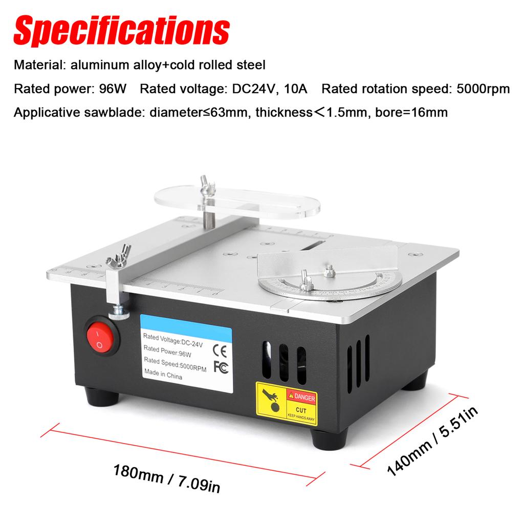 Mini Table Saw 96W 7 Speeds Adjustable Power Supply Desktop Electric Saw Cutter