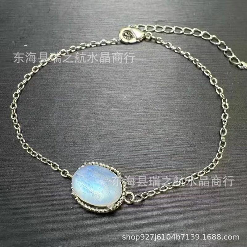 Natural Blue Moon Glow Phantom Garnet Aquamarine Bracelet Minimalist Design Women Moonstone