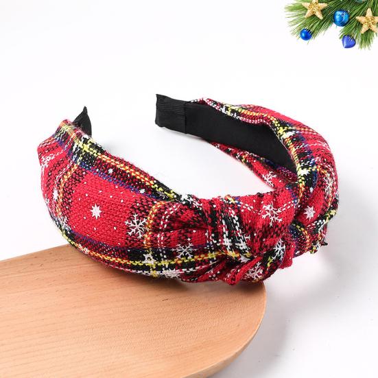 Fashion Women Plaid Knot Snowflake Print Elastic Hairband Christmas Hair Hoop