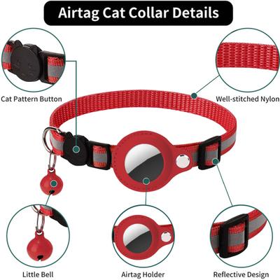 Collare per animali domestici, cinturino regolabile riflettente con campanellino, motivo a forma di gatto, collare per cani in nylon di sicurezza per Airtag Tracker