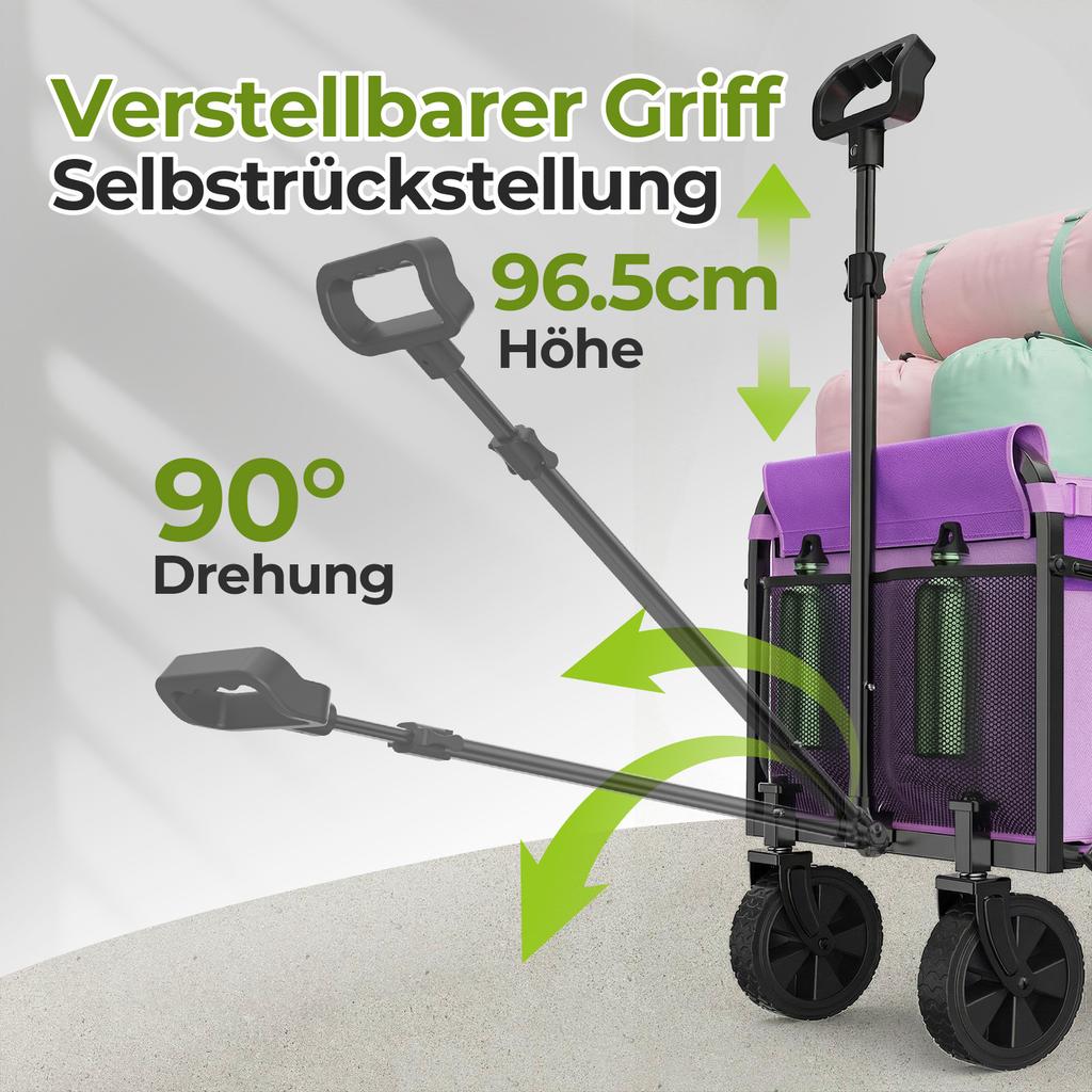 Mini Wagon Foldable Small 100KG, Hand Cart, Shopping Cart Camping Cart with Height-Adjustable Handle, Light & Space-Saving & Stable, Purple