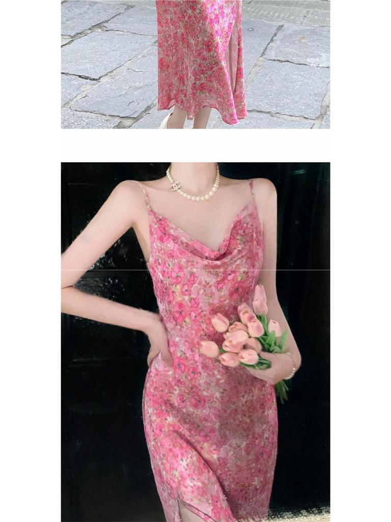 Elegant French Chic Floral Pink Cami Dress - Slimming and Stylish Summer Wear
