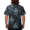 Men's Halloween Print V-Neck Scrub Top with Pocket Short Sleeve Uniform Shirt