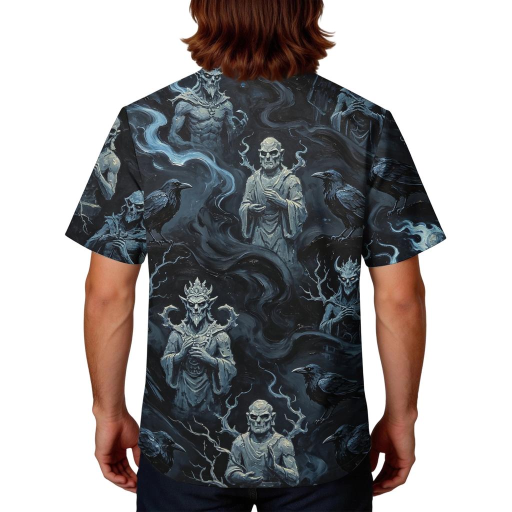 Men's Halloween Print V-Neck Scrub Top with Pocket Short Sleeve Uniform Shirt