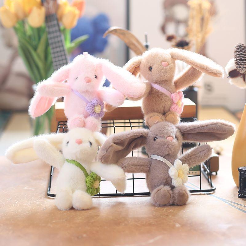 Charming Pink And Brown Plush Rabbit Doll Keychain Ideal For Bags And Backpacks