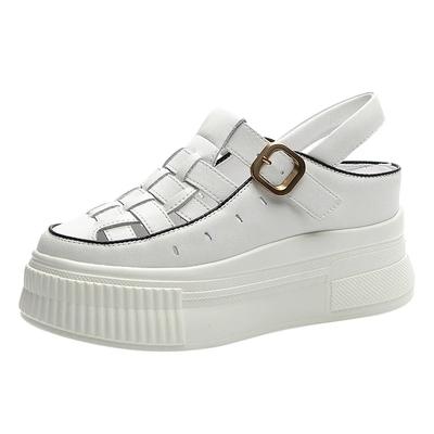 8cm Echtes Leder Damen Sommer Schuhe Plateau Pantoletten Keilsandalen für Damen Slipper Strand Sommer Mode Damen