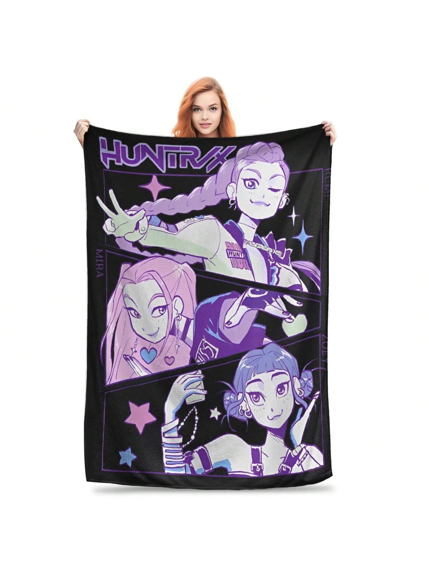 

K Pop Demon Hunters Team Anime Plush Blanket Girls Boys Flannel Throw Blanket For Bedroom Warm Soft Quality Bedspread Gift 75X95CM серый