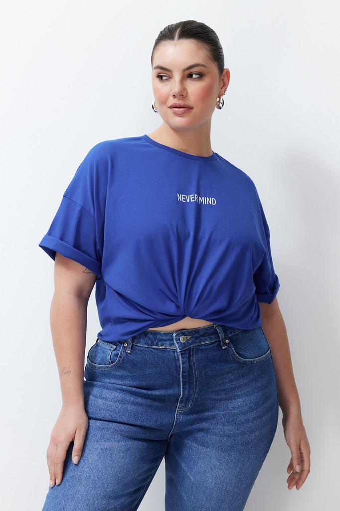 Damska Koszulka Dzianinowa Oversize w Dużym Rozmiarze z Czerwonym Napisem