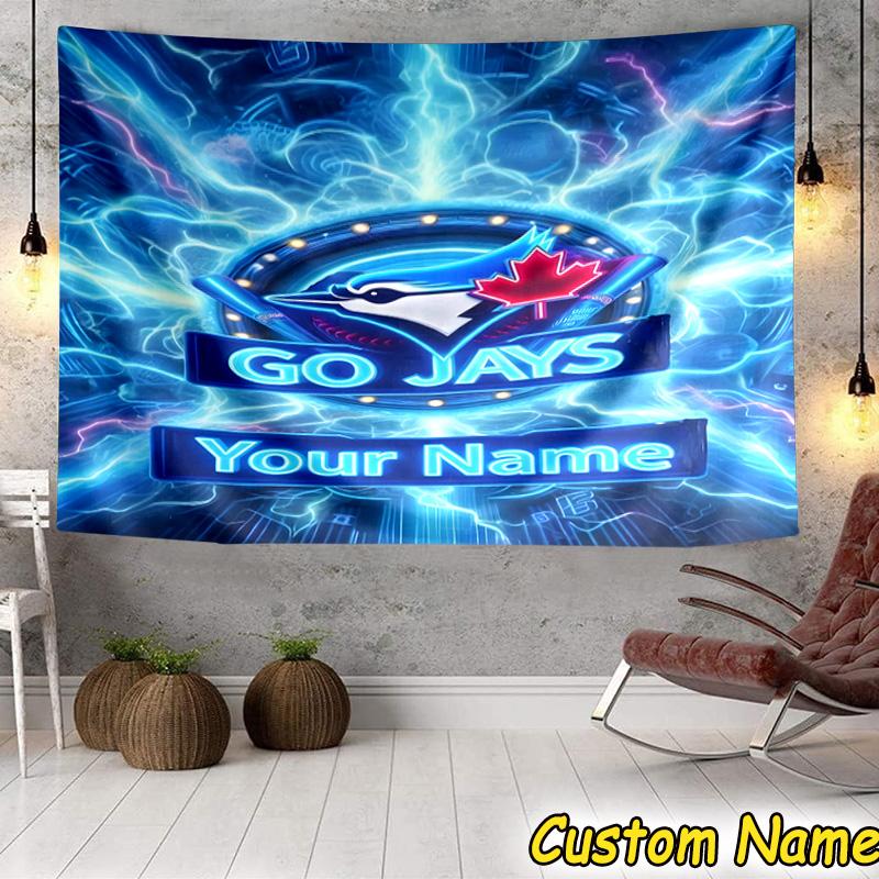 Custom Name Blue Jays Logo Tapestry Room Decoration Wall Hanging for Living Room Bedroom, dormitory, Birthday and Christmas gifts