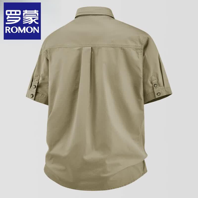 ROMON S Men's Pure Cotton Short-Sleeve Casual Shirt
