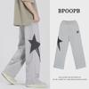 Calça de Moletom de Basquete Unissex Cor Sólida com Bordado de Estrela - Design Reto e de Perna Larga