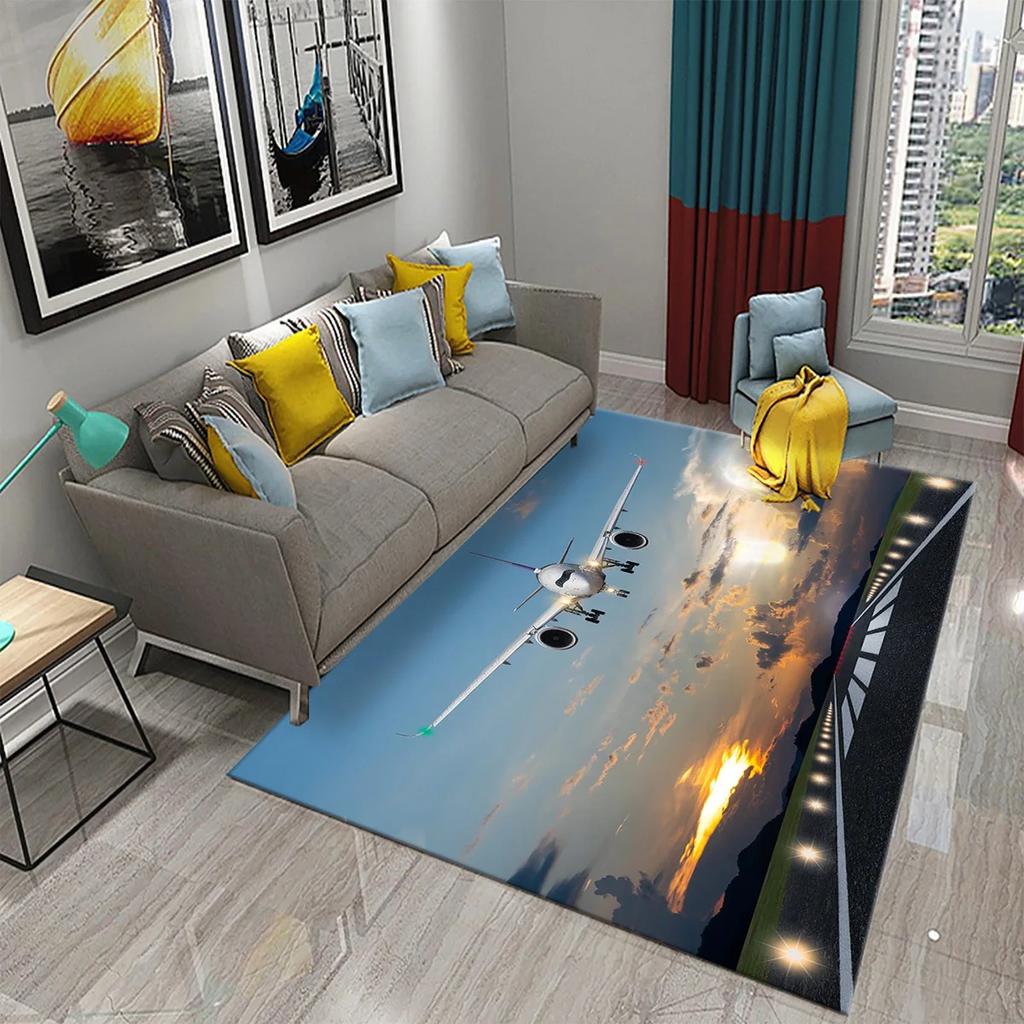 Airplane Carpet Sky Sunset Scene Area Mat For Kitchen Bathroom Entrance Door Anti-Slip Absorbent Mat Teens Bedroom Home Decor