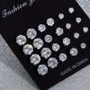 12 Pairs White Shiny Wedding Stud Earrings Set | CZ Cubic Zirconia Unisex Hypoallergenic Jewelry