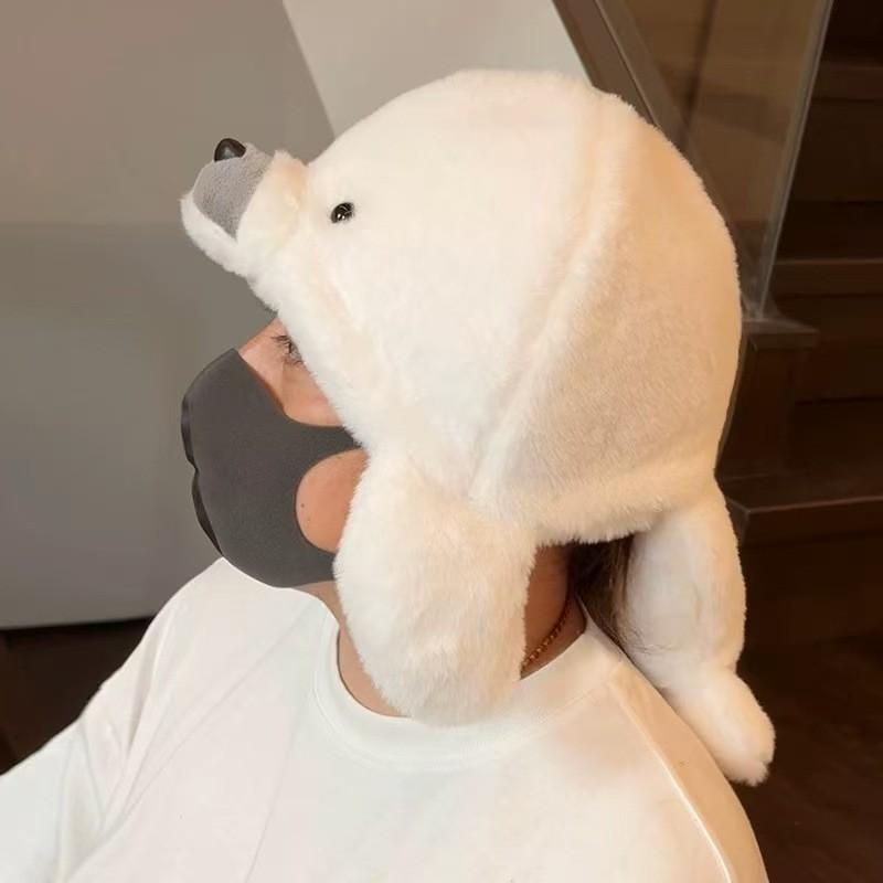Cute Cartoon White Seal Design Plush Adult Children Hat For Cold Weather