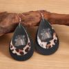European & American Christmas Tree Teardrop Sequin Earrings, Leopard Print PU Leather.