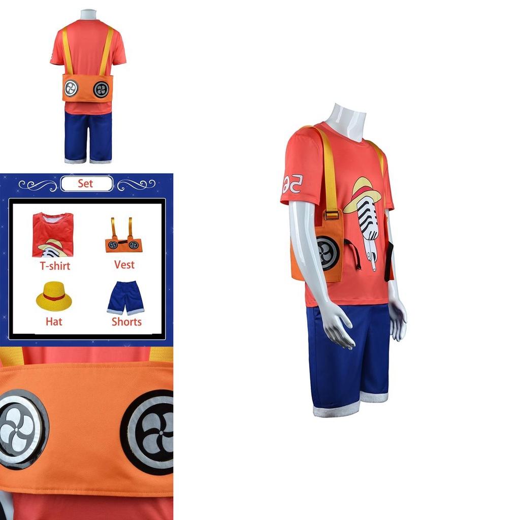 One Piece Film Red-luffy Cosplay Costume Set For Kids And Adults