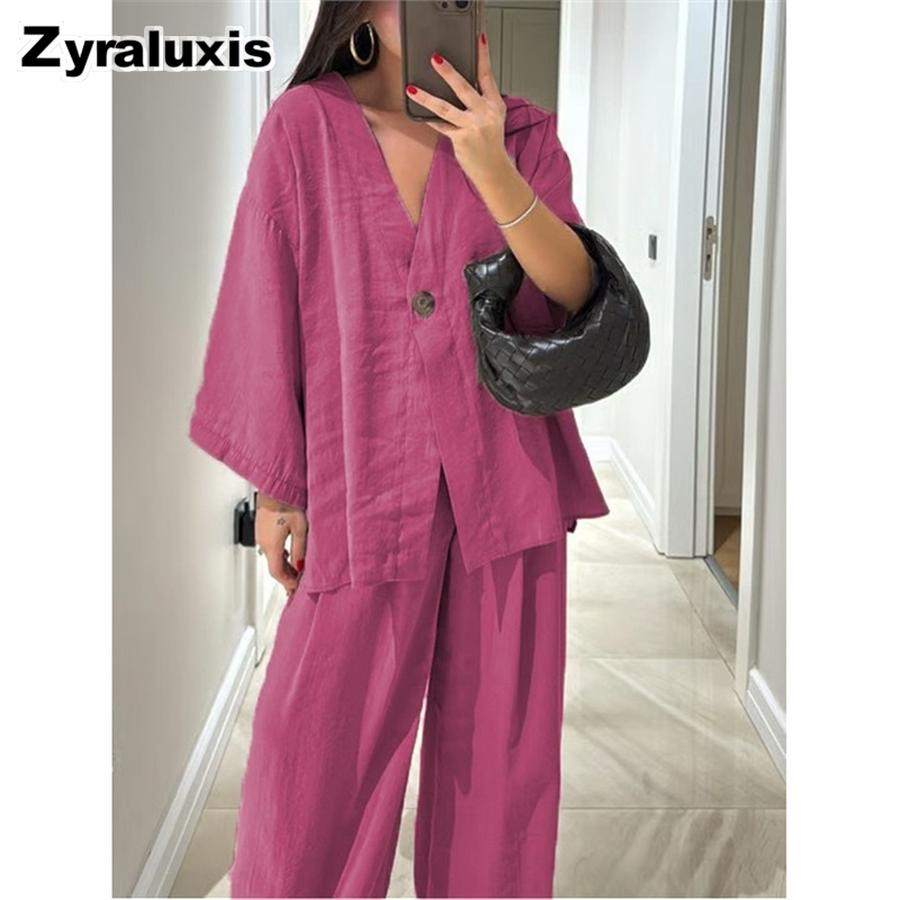 Trendy Loose V-Neck Wide Leg Pants Casual Fashion Set for Women