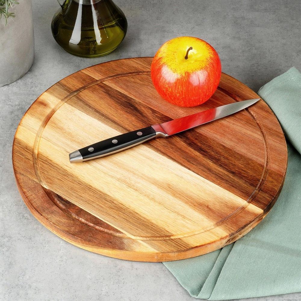 Deska Kuchenna Do Krojenia Serwowania Drewniana Okrągła Akacja 30 Cm