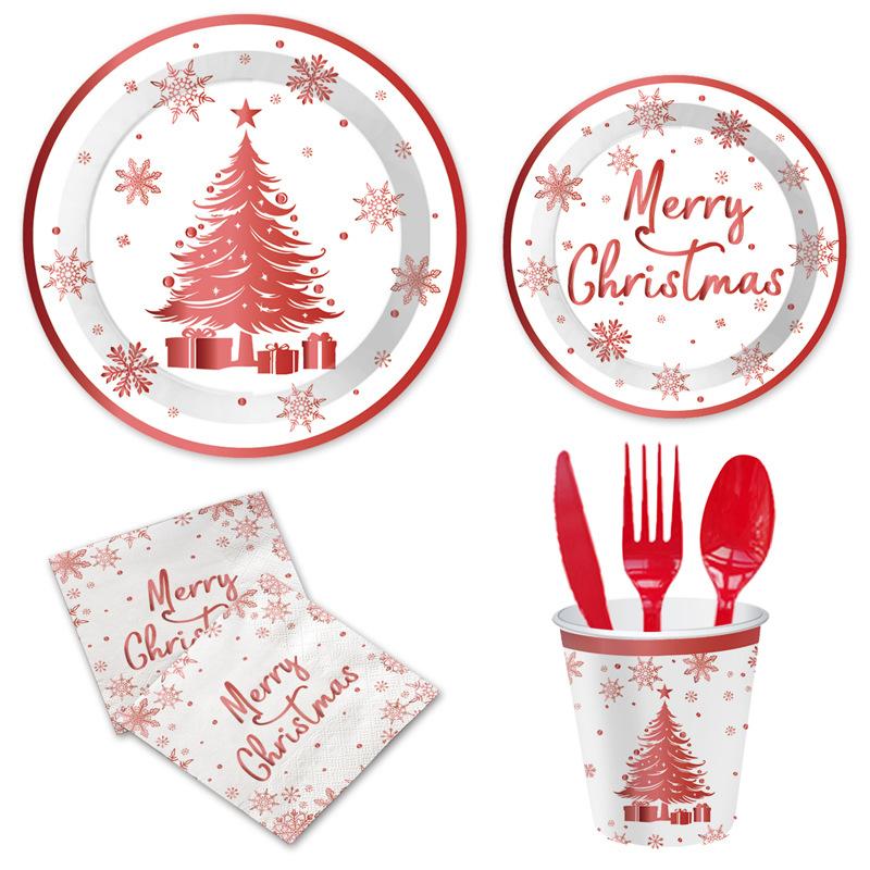 Christmas Themed Party Supplies Disposable Paper Plates Paper Cups Tissue Cloths Plates Christmas Tree Tableware