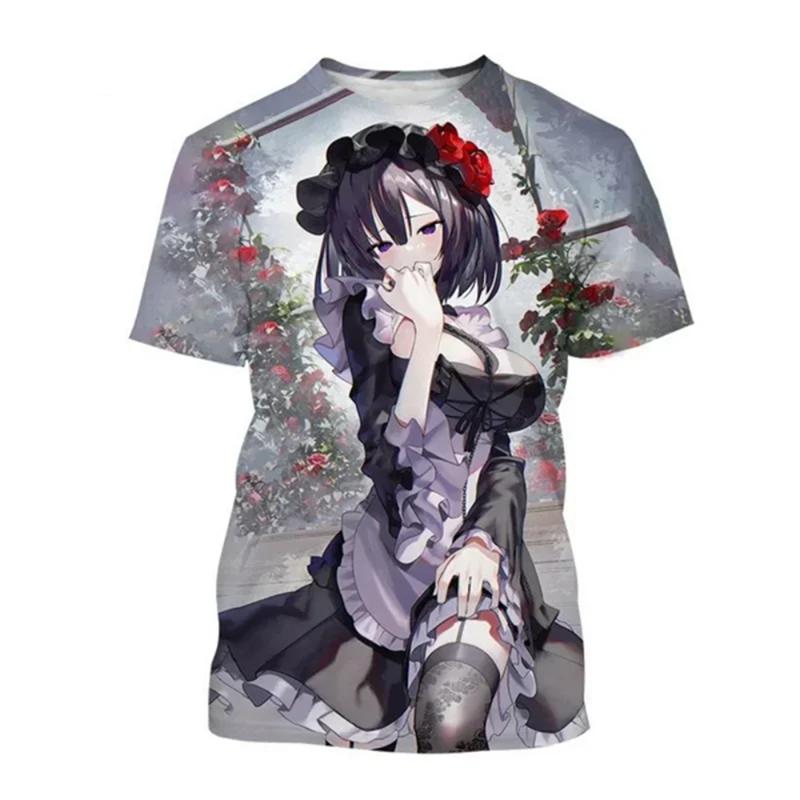 Modische Anime-Mädchen Grafik-T-Shirts für Herren Sommer Trendige Kurzarm 3D-bedruckte O-Ausschnitt T-Shirts Lässige Streetwear Harajuku Tees