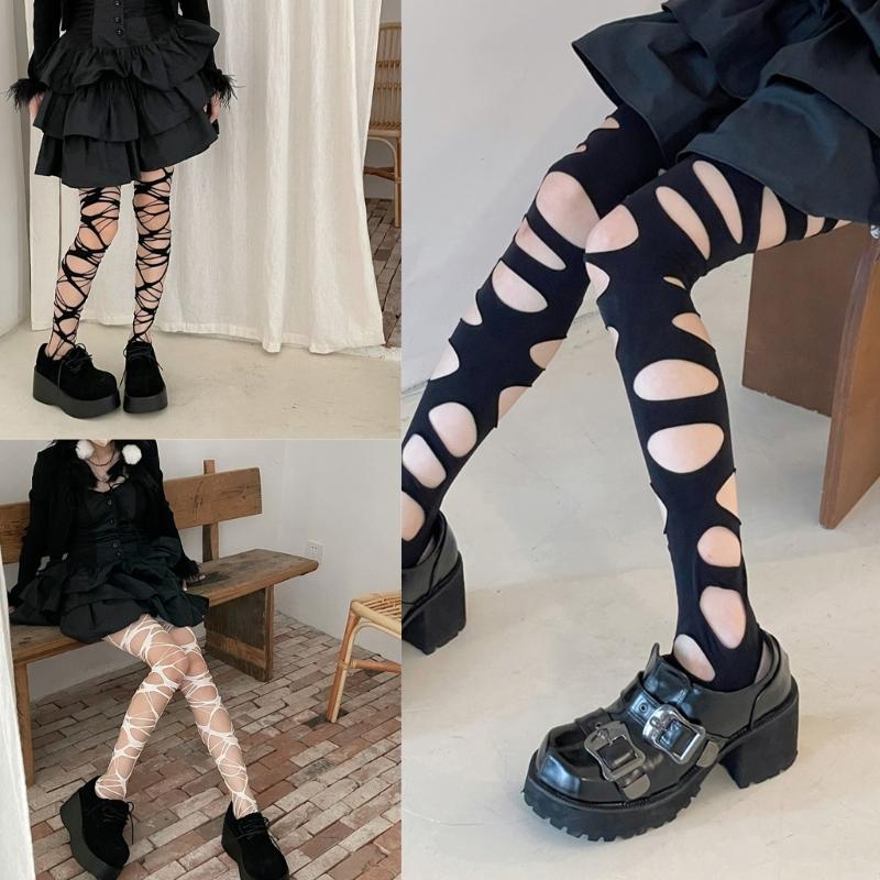 Y2K Distressed Tights Fishnet Stockings Summer Sheer Pantyhose Tights for Womens