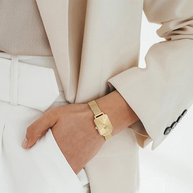 Daniel Wellington European and American watches QUADRO series watches, quartz movement, stainless steel strap, gold dial, women's watch DW00100484