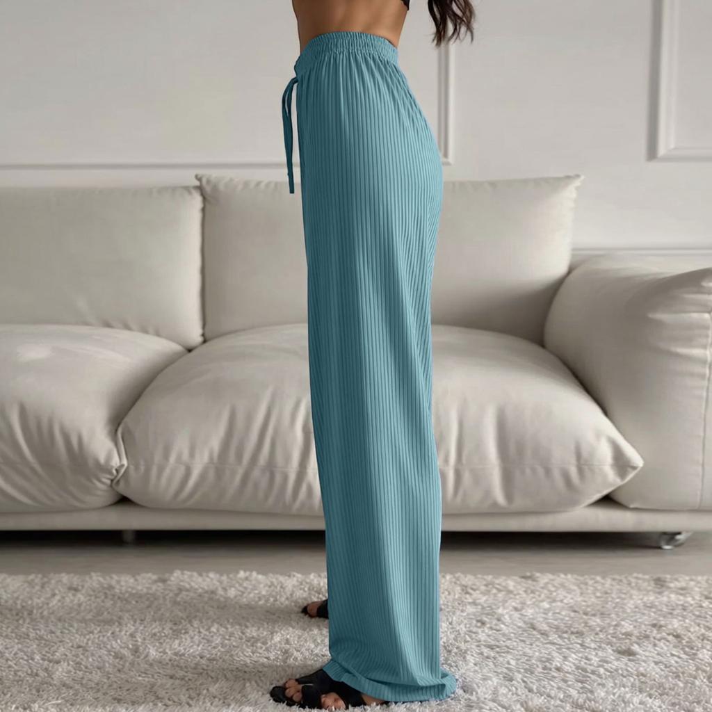 Women Casual Pants Elastic Wide Leg Summer BeachTrousers Lightweight Comfy