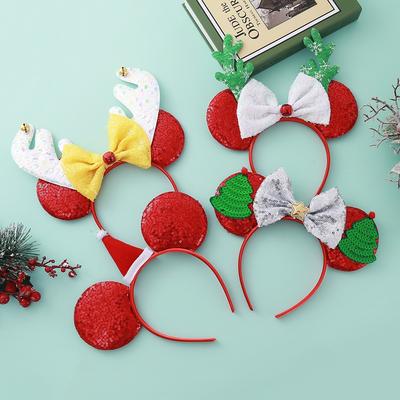 New Arrival Cross-Border Christmas Best-Selling Handmade High Quality Fabric Kids Christmas Tree Mickey Headband Hair