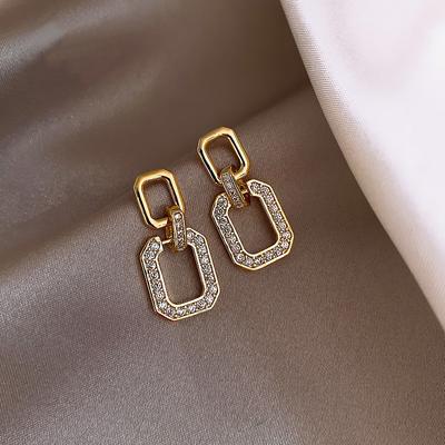 Fashion Aesthetic Zircon Geometric Square Earrings for Woman Wedding Party Girls Unusual Earring Korean Statement Jewelry Gift