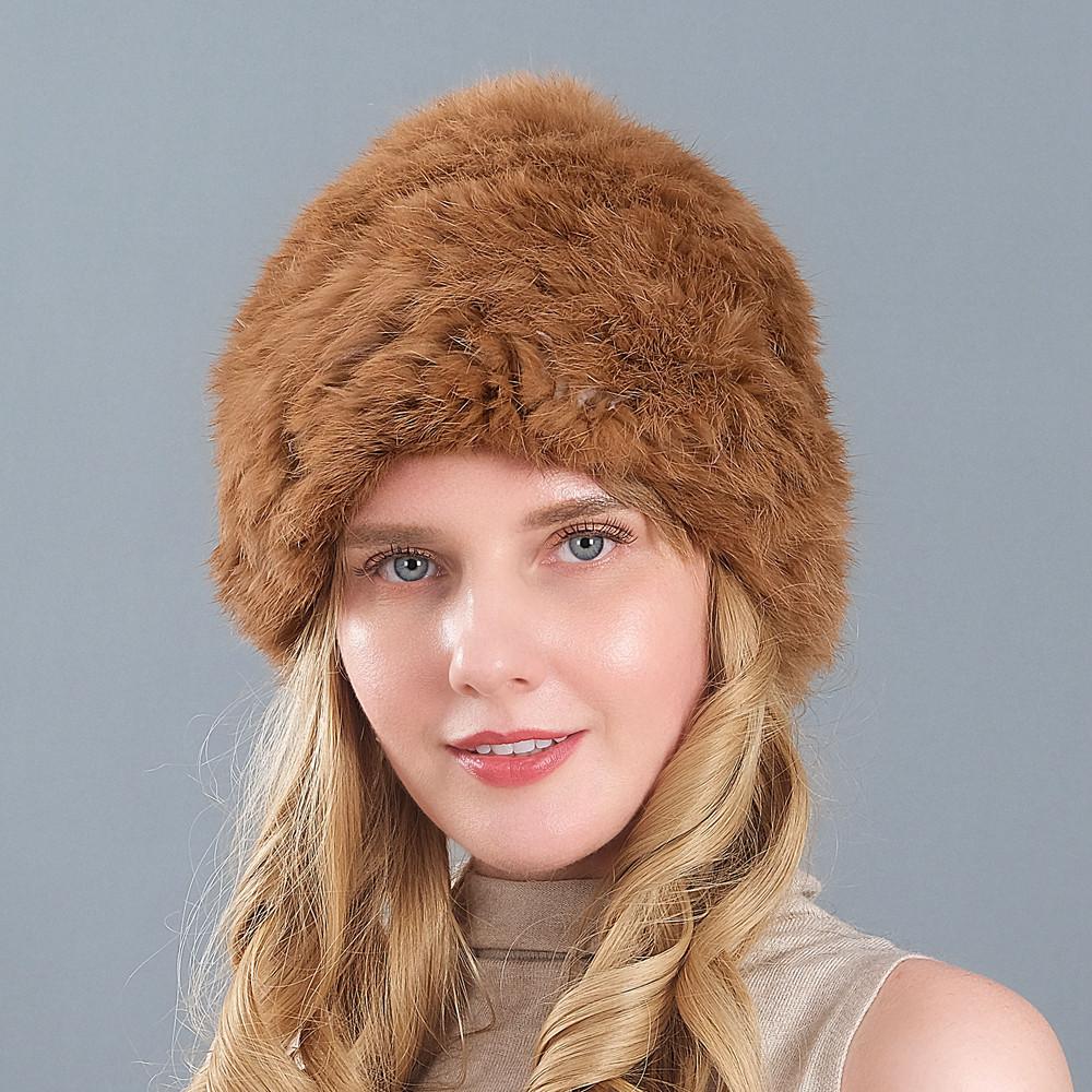 Buy Handknitted Real Rabbit Fur Hat Women's Coldproof Warm Ear