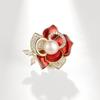 High-Grade Camellia Zirconia and Freshwater Pearl Rose Brooch