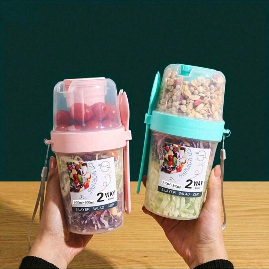 Salad Cups Carry Breakfast Cups Yogurt Cereal Oatmeal Snacks Parfait Containers and Salad Dressing Holders with Forks