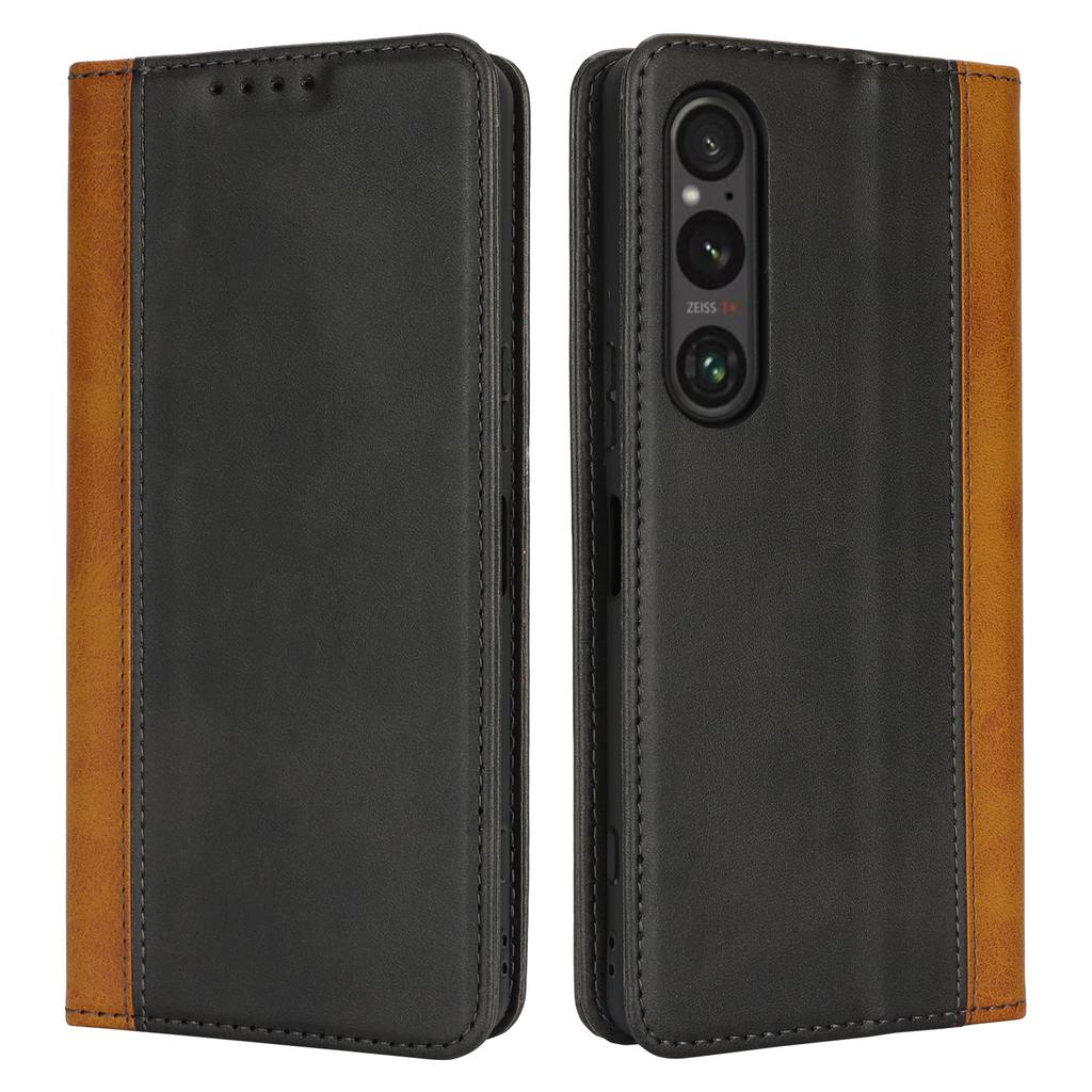 Etui na Sony Xperia 1 VI Tekstura cielęca 3 sloty na karty Skórzane etui na telefon z kolorowymi wstawkami