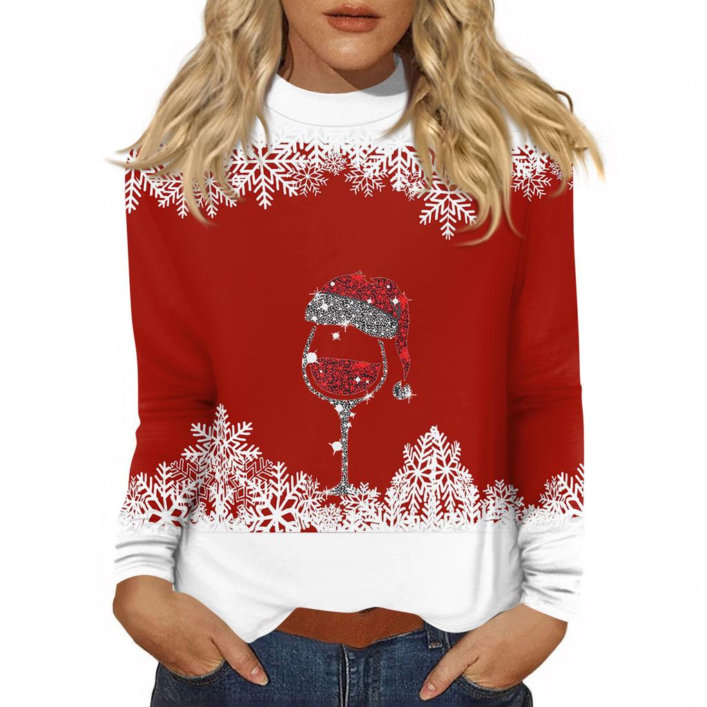 Damskie Jesienne Codzienne Koszule z Długim Rękawem Bluza Vintage z Nadrukiem Wysoki Dekolt Top Pulower