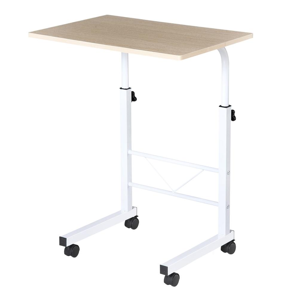 Side Table Height-Adjustable Coffee Table Mobile End Table with Wheels Locking Brakes C-Table Particleboard Steel Iron Plastic White Maple Color 60 x