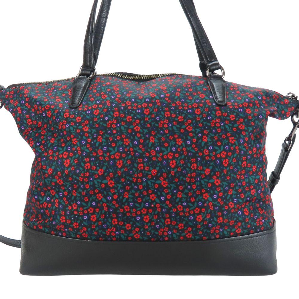 Used COACH Tote Bag F59433 Satchel Lunch Floral Nylon/leather black Red Shoulder