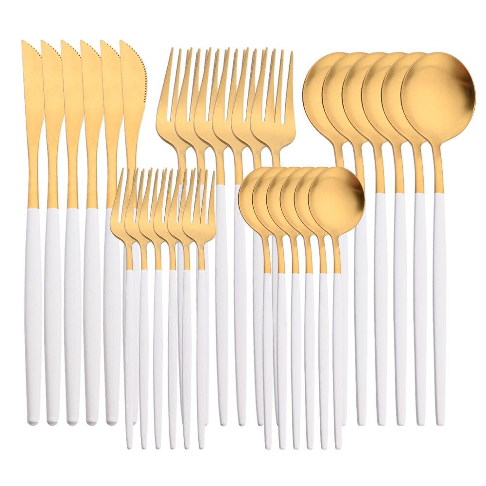 30PCS Geschirr Matte Grün Gold Bunte Edelstahl Besteck Messer Dessert Gabel Löffel Party Home Küche Geschirr Besteck Set