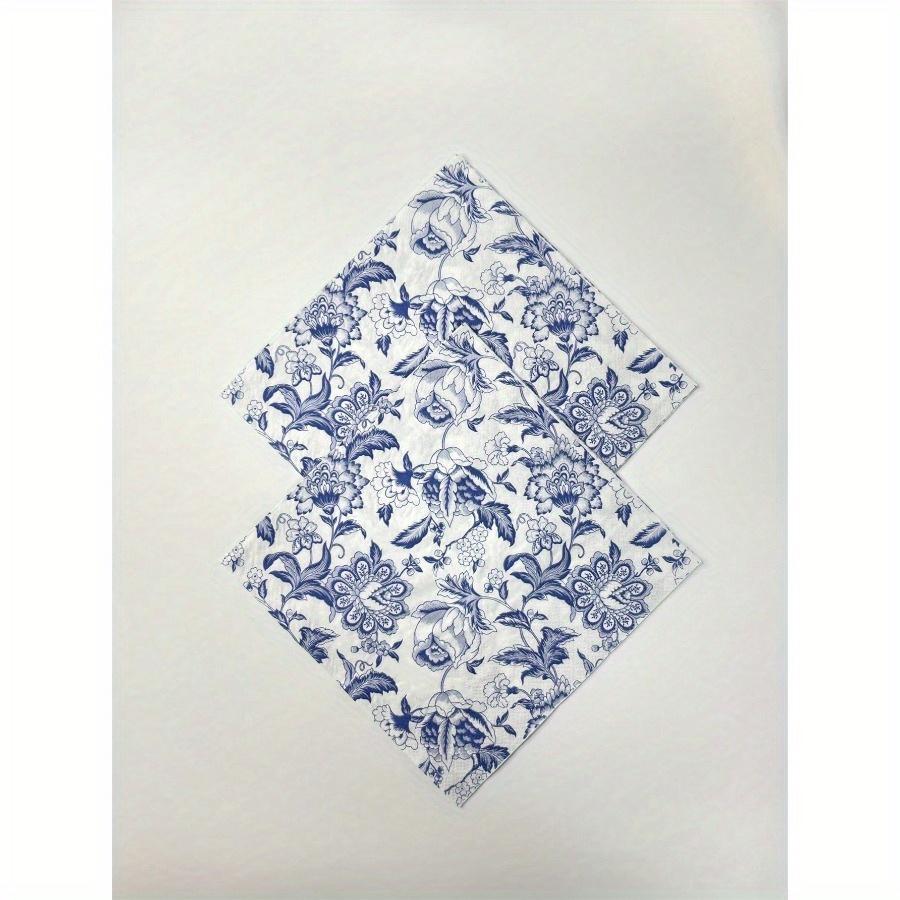 20pcs/Set Disposable Retro Blue Flower Printed Decoupage Napkins 13x13inch, Suitable for Weddings, Birthdays, Holidays