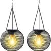 Solar Wrought Iron Tennis Lantern Mesh Pendant for Outdoor Garden Decoration