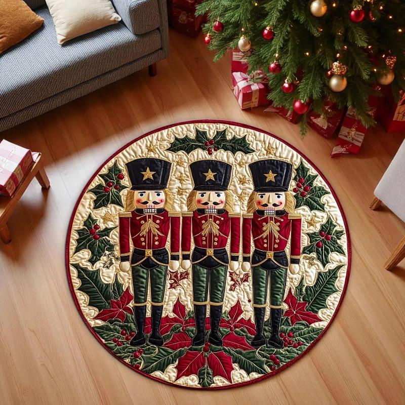 Christmas Round Carpet Santa Slide and Tree Printing Festive Holiday Decorative Rug Floor Mat for Christmas Carpet Under Tree